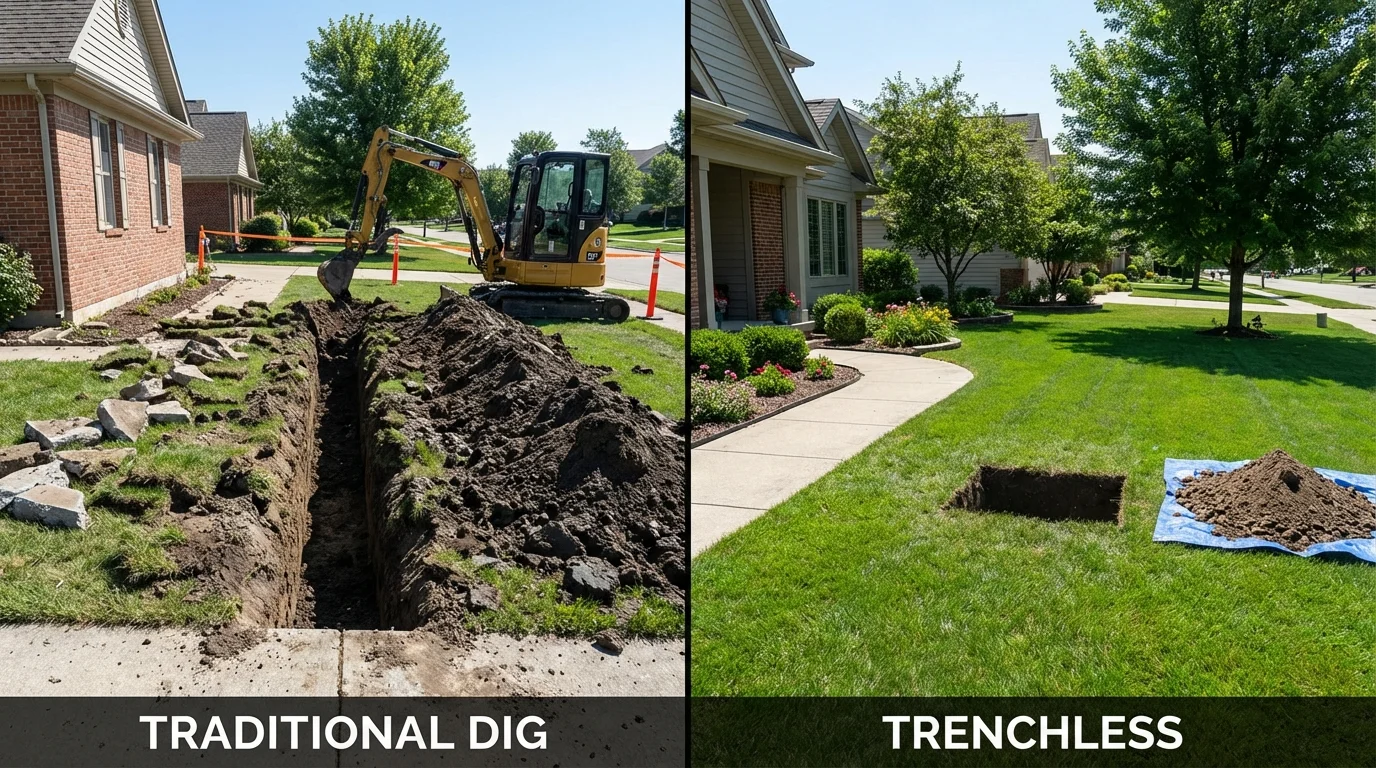 Trenchless sewer repair with minimal yard damage versus traditional excavation in Ord, NE